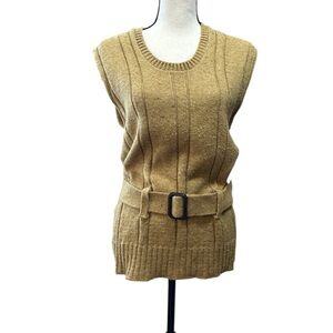 Vintage 70s Belted Sweater Vest |Ribbed Acrylic Knit | Retro Mod Sleeveless Top